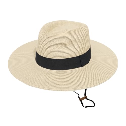 Wildarms Sombrero Panamá Verano Unisex, ala Ancha, UPF50, Plegable y Transpirable, Talla 59 Beige, Cinta Negra Simple