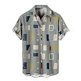 Herrenmode und Freizeit 3D-Digitaldruck Schnalle Kurzarm Shirt Top Herren Hemd Kurzarm Blau