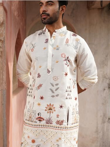 Image of Jompers Floral Embroidered and Sequins Kurtas (White, L)