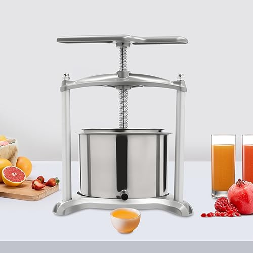 Stainless Steel Manual Fruit Wine Press,6 L/1.59 Gal Manual Juice Maker, Cider Apple Grape Tincture Vegetables Honey Olive Oil Making Press, Fruit Cider Grinder Press Machine with One Filter Bag (6L)