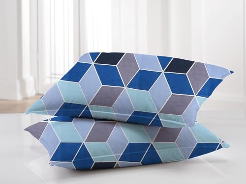 Image of HOUSE FOX Zipper Glace Cotton Pillow Covers /Cases /Protectors (NOT Pillow) Set of 2 Pair Or 4 Pcs,Size -18x28inch with Zip /Chain (Geometric Blue, Standard)
