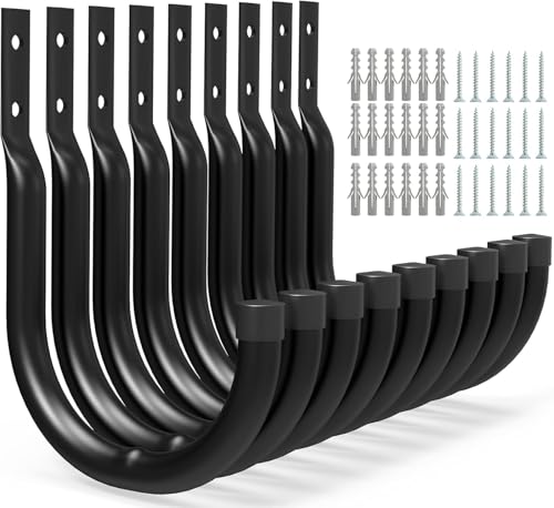 Kitmiido Ganchos de escalera resistentes, juego de 8 ganchos de pared de almacenamiento de garaje para escalera, bicicleta, herramientas (12 cm de alto x 8,9 cm de ancho, 9)