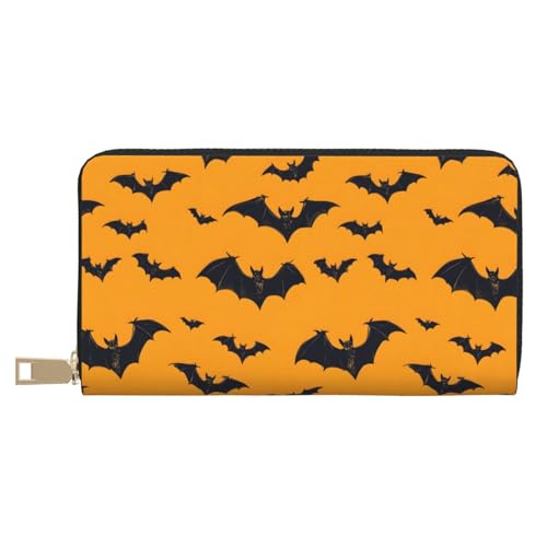 Cool Black Bat Print Wallet Women Men, Long PU Leather Wallets for Women, Cute Womens Travel Wallet Purse Pouch with Zipper Pocket