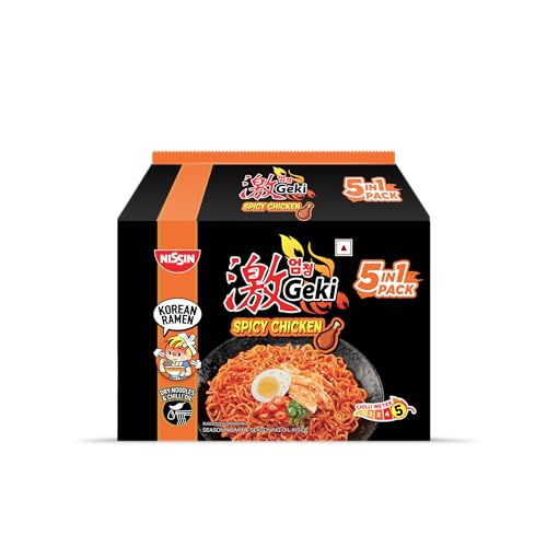Image of Nissin Geki Korean Ramen Spicy Chicken Instant Noodles-5 in1,400gm (Pack of 2)