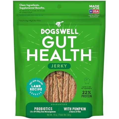DOGSWELL Gut Health Meaty Jerky Dog Treats, Lamb, 10 oz. Pouch Cover