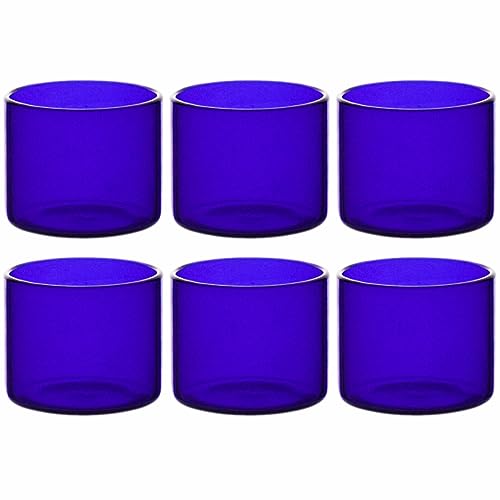 Sizikato 6pcs Blue Borosilicate Glass Dessert Cup, 5 Oz Custard Cup, Pudding Cup, Oven Safe