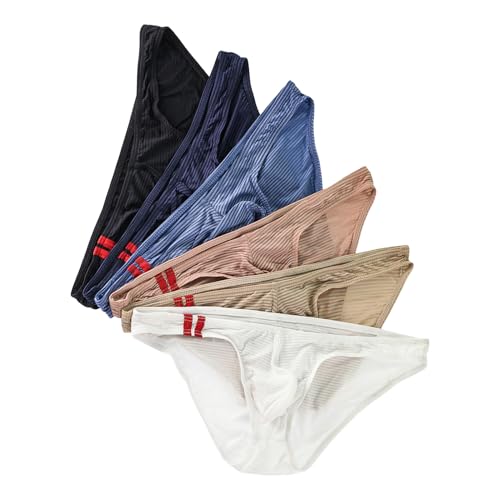 Sexy Low Rise Briefs Men Striped Bulge Pouch Underwear Gay Lingerie Bikini4