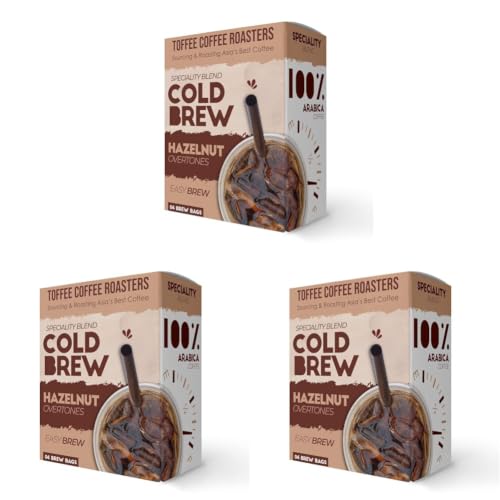 Image of Toffee Coffee Roasters Hazelnut Cold Brew Packs | Set Of 12 Packs | Makes 16 Cups Of Coffee | 3 Step Brew - No Equipment Required | 100% Arabica Coffee, Box, 240 Gram