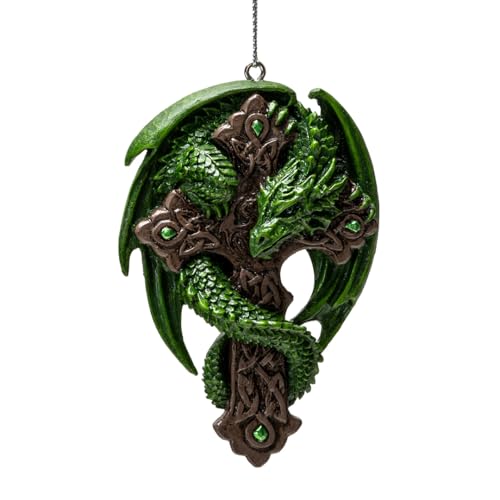 Pacific Giftware Woodland Guardian Dragon Ornament by Anne Stokes Detailed Celtic Cross with Green Dragon Great for Home Decor, Garden or Holiday Decorations