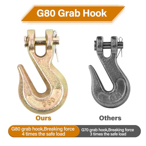 Image of 3 /8'' Chain Hooks, Yellow Powder Coating G80 Clevis Grab Hook | Heavy-Duty Forged Alloy Steel for G80 Tow Chain and Binders - 7,100 lbs WLL for Trailer Truck Safety Transport (Pack of 10)