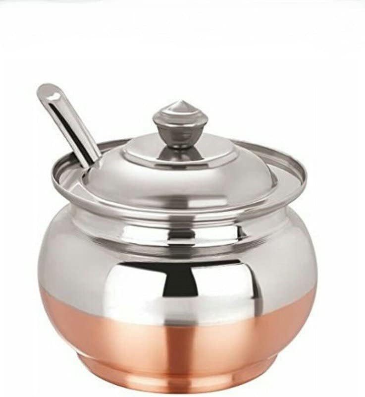 KSJONE Copper Coated Stainless Steel Ghee Pot with Spoon Ghee