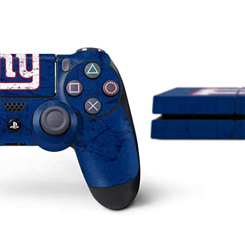 Skinit Decal Gaming Skin Compatible with PS4 Console and Controller Bundle - Officially Licensed NFL New York Giants Distressed Design