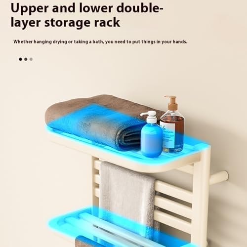 Smart Electric Heated Towel Rail 55x45cm Wall-Mounted Towel Warmer with LED Touch Control 12H Timer 20KG Load-Bearing Intelligent Thermostat for Bathroom White