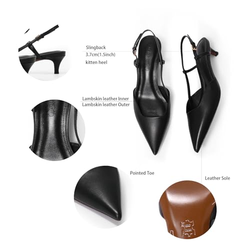 Women's Pumps Slingback Kitten Heels Closed Toe for Women Sexy Slip on Shoes Full Genuine Leather2