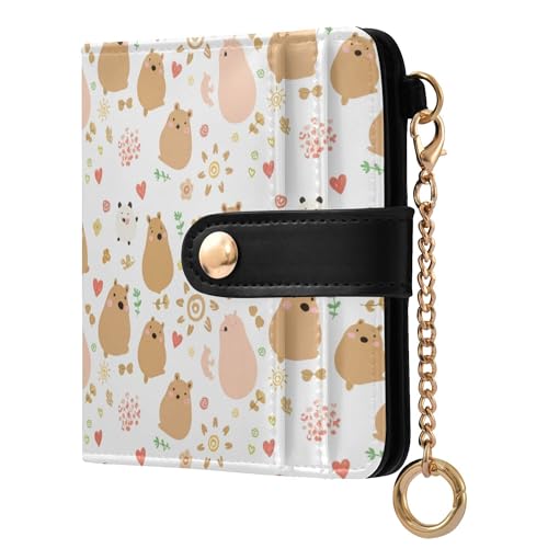 SEHANY Linda Capibara Carteira feminina pequena com bloqueio de RFID, porta-cartão de crédito, couro PU, duas dobras, dinheiro, bolso para moedas, para mulheres, meninas adolescentes