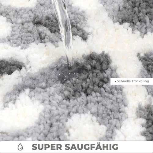 Tapis de bain floral microfibre gris antidérapant lavable en machine - 4