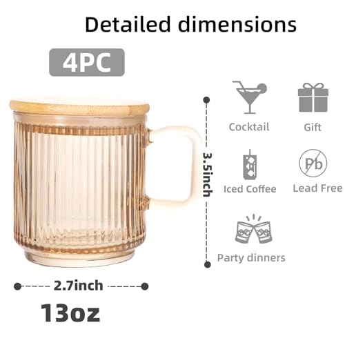 WeirdUncle Ribbed Glass Coffee Mug with bamboo lids and handle, so cute, 12oz Tea Drinking Glasses, Fluted Design, Ideal for Water, Iced Coffee, Juice, Latte, Milk, Gift (Colored) by WeirdUncle - Image 3