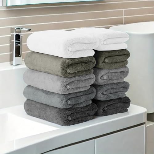 ヘアドライタオル【LEEPWEI 35*75cm 5色10枚セット】フェイスタオル デイリータオルビッグ 瞬間吸水 無地 ふわふわ なめらか 速乾 極細繊維 大人も子供も使える お風呂上がり耐久性 バス用品