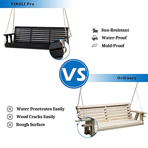 Vingli Heavy Duty 880 Lbs Patio Porch Swing Outdoor Pu Painting, Hanging Chair With Adjustable Secure Chains, Finished Outdoor Bench Tree Swing For Yard | Garden | Lawn | Balcony (5 Ft, Black) #TOP1
