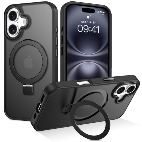 Coque iPhone 16 Magsafe noire antichoc mince avec anneau support DUEDUE