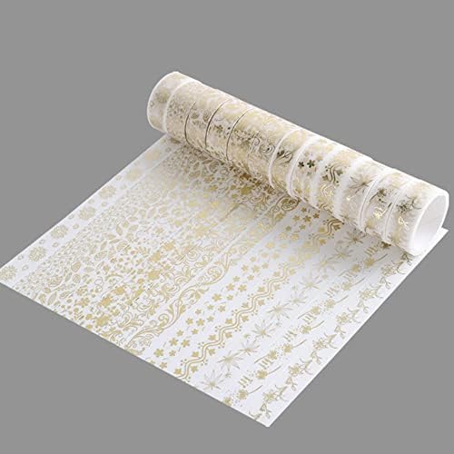 Armelaudin Washi Tape Set 12 Rolls - 15 mm Wide, Gold Blocking Decorative Pattern and Pure White Tape, Japanese Masking Tape Decorate Your Scrapbook, DIY, Scrapbooking, Gift Wrapping, Bullet Journal