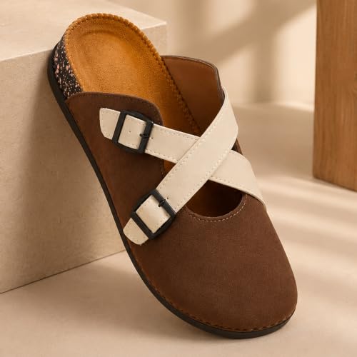 Image of layasa Men Cross Strap Clog Slipper | Colourblock Buckle Strap Slip-On Casual Slippers | Men's Mule Clogs /Closed-Toe Slippers