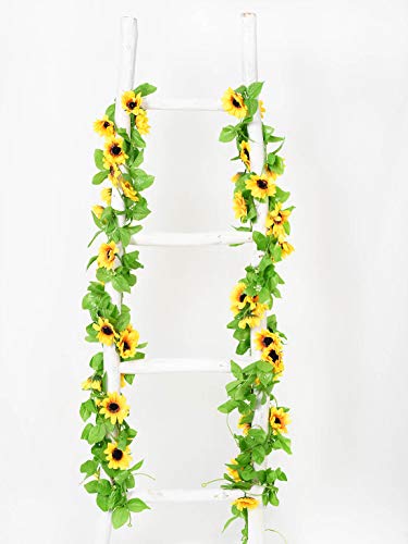 Image of DearHouse 4 Pack Artificial Sunflower Garland Silk Sunflower Vine Artificial Flowers With Green Leaves Wedding Table Decor, 8.5 Feet