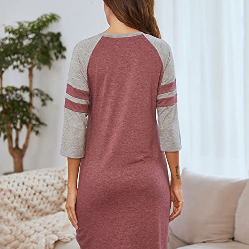 Kozart Women's Nightgown Novelty Sleepshirts O Neck Short Sleeve Sleep Shirt Loose Comfy Pajama Sleepwear S-Xxl Wine Red #TOP2