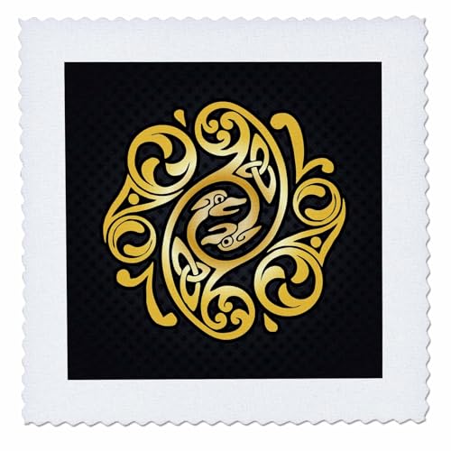 10x10 inch Quilt Square - Image of Double Headed Intertwined Creature on Black Gray Background Designs