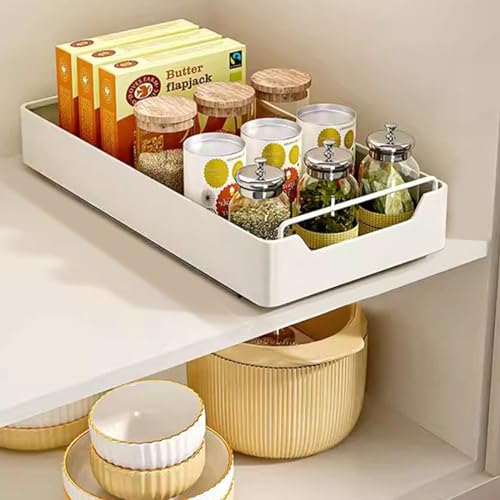 Cajón deslizante de cocina, estante para cocina, cajón telescópico, cocina, organizador de armarios, bandeja deslizante, cocina, salón, organizador de cocina, sin taladro, 20 x 43 x 7 cm, negro