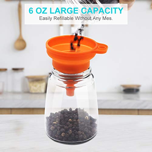 Salt and Pepper Grinder Set of 2, Adjustable Ceramic & Stainless Steel Mill Set, Glass Body Refillable Mill Shakers - Easy Clean Grinders with Silicon Funnel and Cleaning Brush