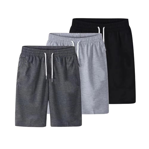 CPIDAH Lot De 3 Shorts Sport Homme D'Été Enshort Baggy Homme Taille Élastique Pantalon Court Été Cordon De Serrage Bermuda De Travail Couleur & Unie Sport...