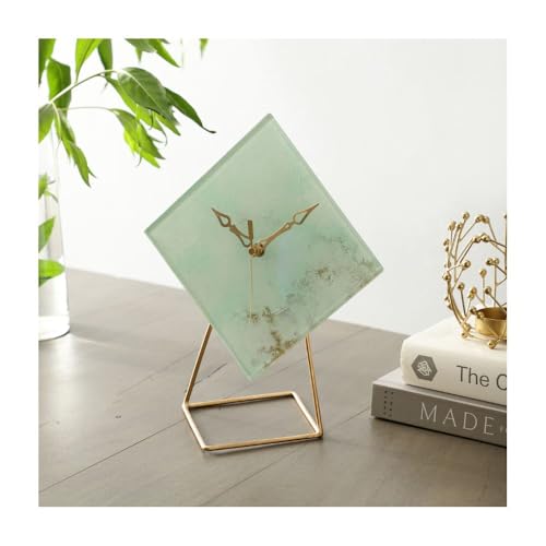 Image of Decor de Maison Brings Handcrafted Hannah Glass Embossed Table Clock for Living Room, Bedroom, Study Table | Classic Non-Ticking Tabletop Battery Operated Analog Desk Clock in Glass (21x25x15cm)