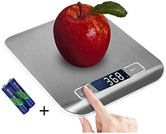 Digital Kitchen Scale,Food Scale for Meat Baking Weight,Unit Gram OZ lb Up 11 lb(1g-5KG),Silver Stainless Steel Anti-Fingerprint with Accuracy LCD Display for Cooking Black(Include AAA Battery)