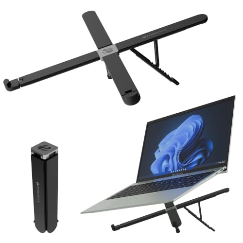 Image of Zebronics NS2500 Foldable Laptop Stand, 8 Adjustable Levels, Supports Up to 17-Inch Laptops, 5kg Load Capacity, Anti-Slip Silicone Pads, Portable & Easy to Carry, Ergonomic Design (Black)