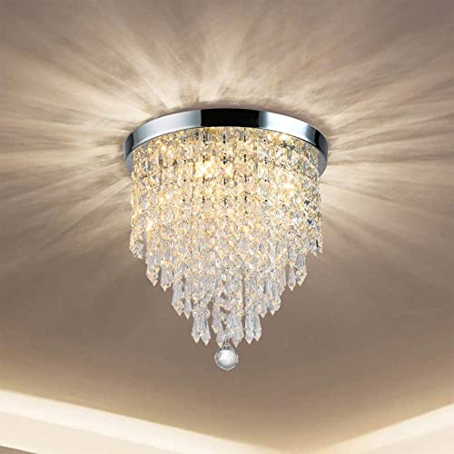 Depuley 4-Lights Mini Crystal Chandelier, Modern Crystal Flush Mount Ceiling Light, H 12.2'' X W 11.8'' Crystal Chandelier Lighting Fixture For Bedroom, Hallway, Kitchen, Living Room, Bar #TOP17