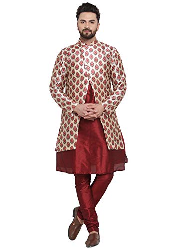 ABH LIFESTYLE Men’s Dupion Silk Kurta Pyjama & Ethnic Jacket Set ABH LIFESTYLE Men’s Dupion Silk Kurta Pyjama & Ethnic Jacket Set