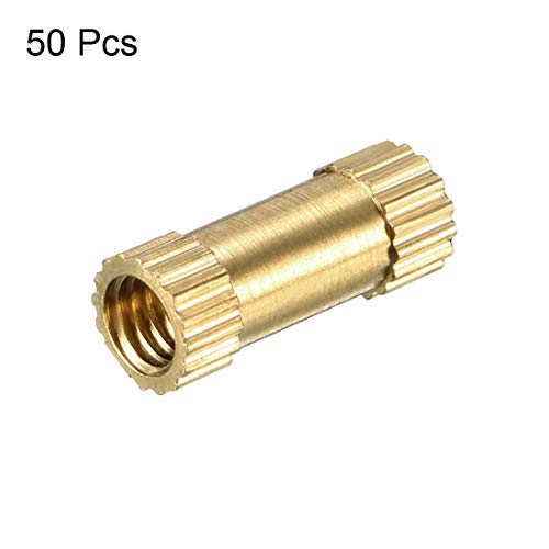 Image of uxcell Knurled Threaded Insert, M3 x 10mm (L) x 4mm (OD) Female Thread Brass Embedment Nuts, Pack of 50