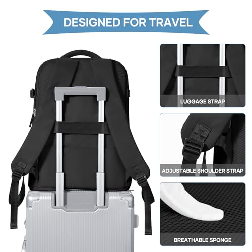 Image of coowoz Travel Backpack For Women Men,Carry On Backpack Flight Approved,Hiking Backpack Water-Resistant Outdoor Sports Rucksack Casual Daypack Fit 15.6 Inch Laptop Shoes Compartment (Black)