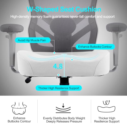 Image of YFO Ergonomic Office Chair, Mesh Computer Desk Chair with Adjustable Back Lumbar Support and Armrests, Comfy Executive Rolling Swivel Task Chair for Home Office, Grey