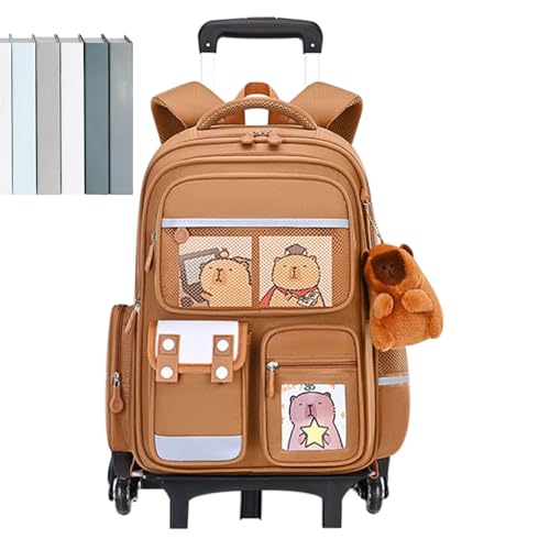 Ghjkldha Mochila con ruedas, mochila escolar de 16.14 pulgadas, diseño Capybara para niños y adolescentes, asa retráctil con correas ajustables en altura, de viaje para niñas, niños, negocios