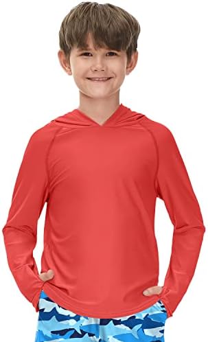 BesserBay Girls UPF 50+ Hoodie Red Swim Shirt Sun Protection Long Sleeve Surfing Shirt for Little Boy 5-6 Years