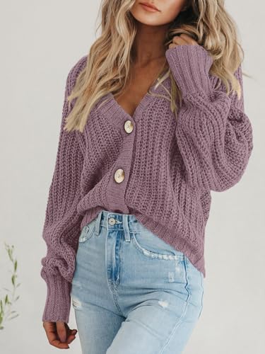 Image of PRETTYGARDEN Women's Chunky Knit Open Front Sweater Long Sleeve Button Loose Short Cardigan Outerwear Coats