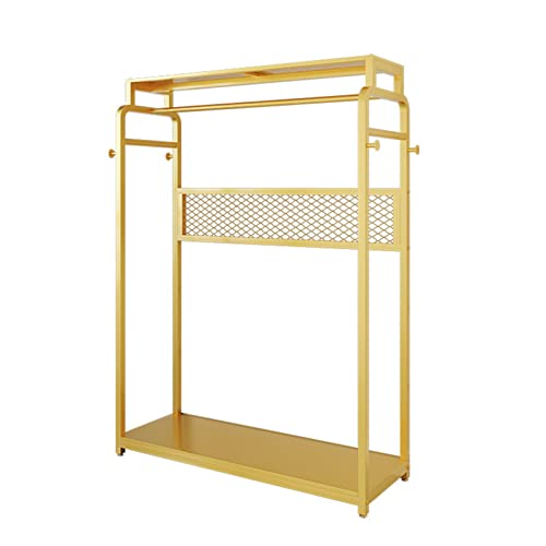 Percheros dorados minimalistas para tiendas de ropa, expositor de pie para el hogar, estante de almacenamiento multifuncional para sala de estar, perchero de 2 niveles/un color/150 x 40 x 17 cm, un c
