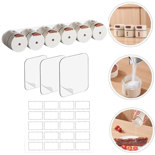 Image of Wall-Mounted Magnetic Spice Rack, 6 Rotating Containers, White, ABS Material, Minimalist Modern Style, Space-Saving Kitchen Organizer (6)