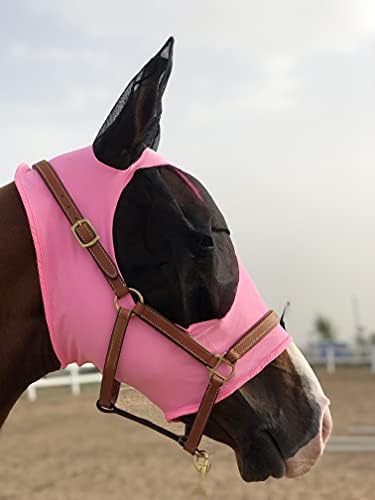 Horse Fly Mask Super Comfort Horse Fly Mask Elasticity Fly Mask with Ears We Only Make Products that Horses Like… (Light Pink, L) - 4