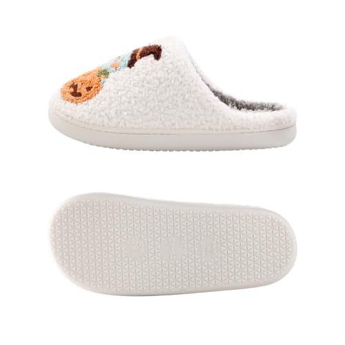 Image of Halloween Pumpkin Slippers for Womens Mens Plush Warm Spooky Lantern Pumpkin Slippers House Shoes