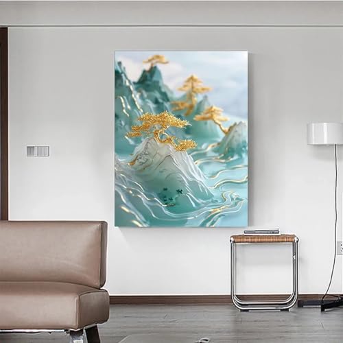 Toile nordique Golden Tree Mountain pour une déco de chambre
