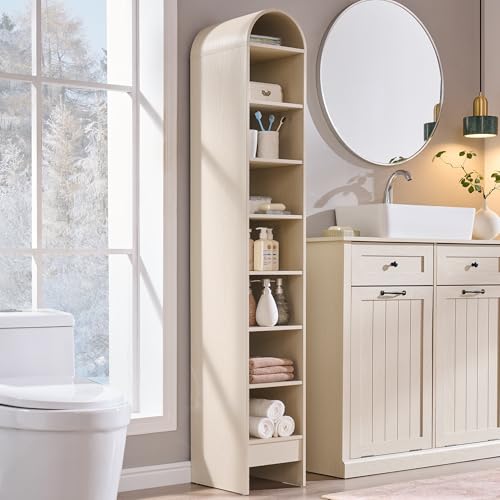 Image of IFBUY 67 inch Tall Arched Bathroom Storage Cabinet, 8-Tier Modern Farmhouse Storage Cabinet with Adjustable Shelves, Wood Freestanding Cabinet for Bathroom, Living Room, Entryway, Hallway (Cream)