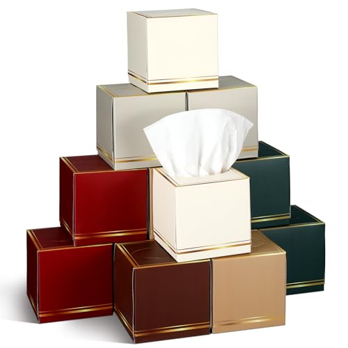 Image of Fourluoo 12 Pack Facial Tissues Cube Boxes Face Box 600 Sheets 3 Ply Soft Paper Square Tissues Bulk for Car Pocket Toilet Household Bedroom Family (Classic Retro Color)